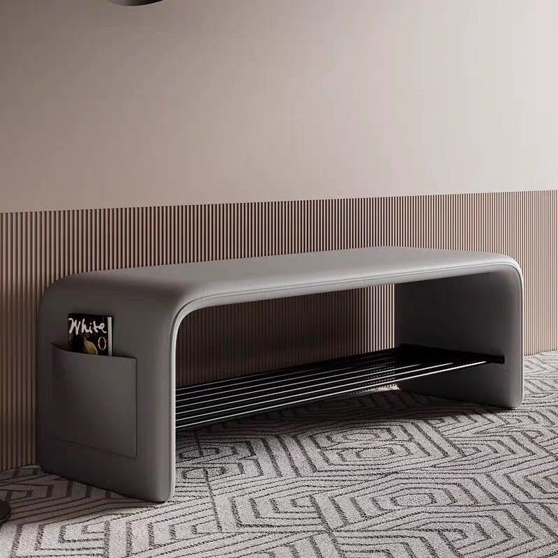 Italian normcore shoe changing stool modern accessible luxury soft bag bench black leather entrance stool for home entrance shoe stool