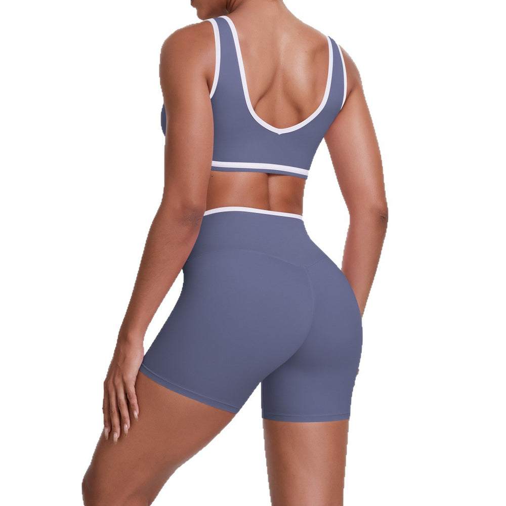 New arrival nude contrast colorpatchwork yoga clothes cross high waist butt lift shorts sports back suit running fitness clothes
