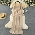 Sweater dress women's layered inner suspender skirt two-piece set spring korean style classy sense cut outknitting long skirt