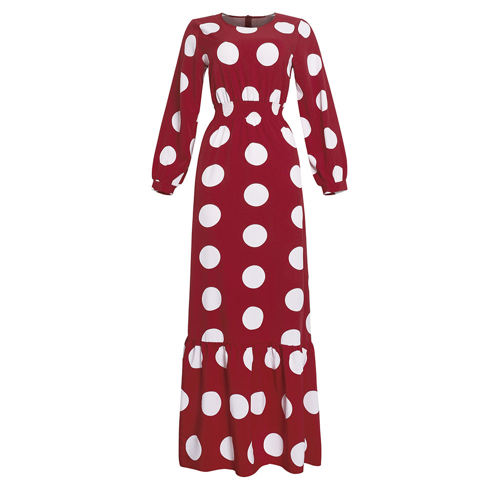 Fashionable chiffon long-sleeve polka dot tiered dress - plus size african women's clothing - perfect for , , and european & american markets