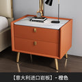 Modern minimalist bedroom nightstand - microfiber leather, sintered stone top, solid wood frame, new design with drawer storage, smart enabled