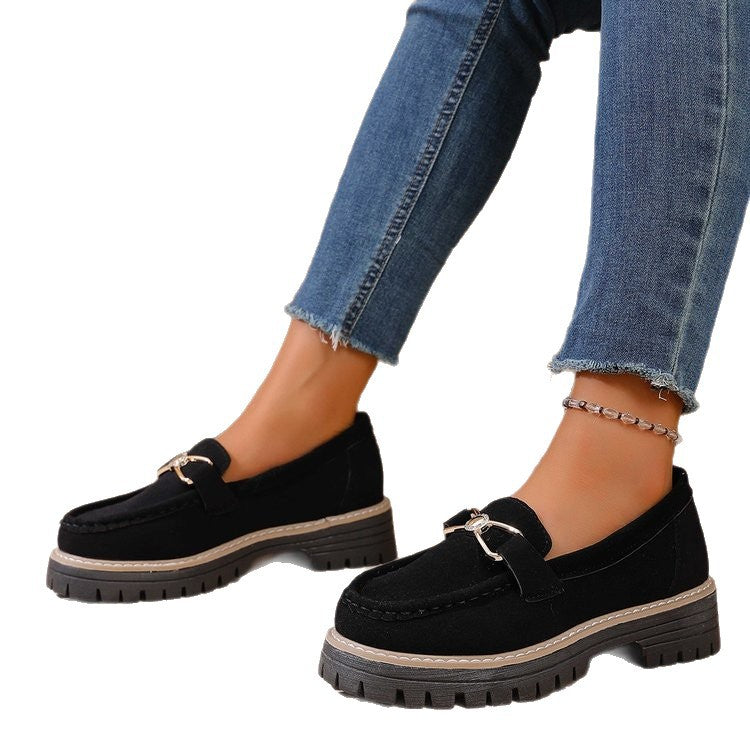 Exportretro cross-border  new spring & fall loafers large size casual frosted british style women's shoes thick heel thick sole