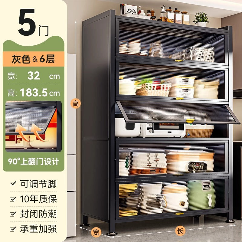Kitchen storage rack floor-standing multi-layer dust-proof storage cabinet microwave oven for home with door multi-functional cabinet storage cabinet