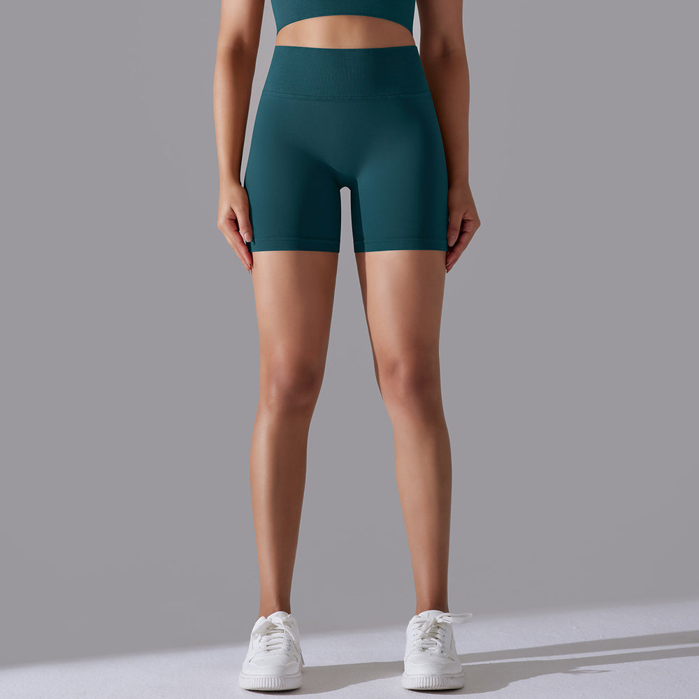 fashion seamless pure colorhigh waist hip lifting tight high elastic yoga shorts sports running fitness three-quarter pants for women