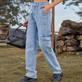 American retro european and american cross-border  new washed semi-elastic design stylish denim workwear casual pants for women