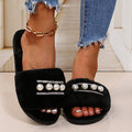 Wholesale women's plush slippers for cross-border e-commerce: new european and american style pearl-embellished one-strap fuzzy slippers, warm autumn/winter home slippers