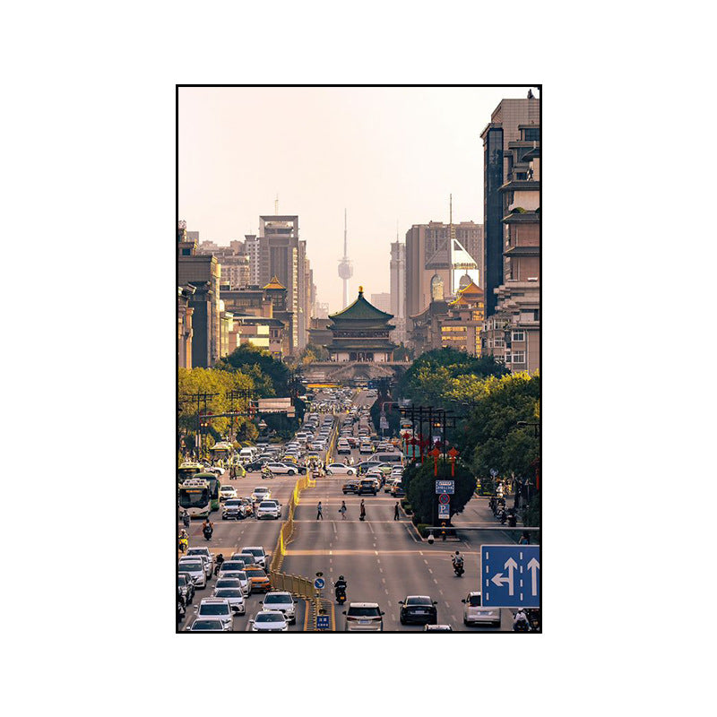 陕西装饰画西安长安古城风景建筑面馆挂画美食餐厅饭店包厢壁画