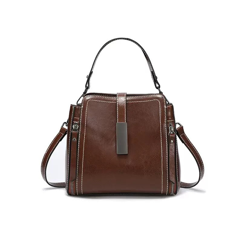 Fashion genuine leather women's bag crossbody bag women's 2025new arrivalretroeasiest for match shoulder bag classy sense work clothingsatchel bag