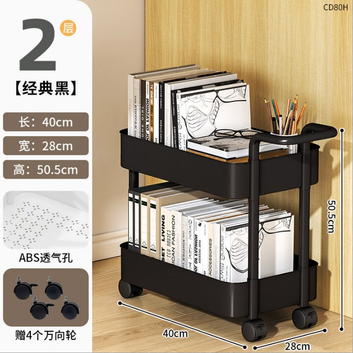 Single armrest trolley storage rack floor-standing snack bookshelf table kitchen bathroom multi-layer storage movable with wheels