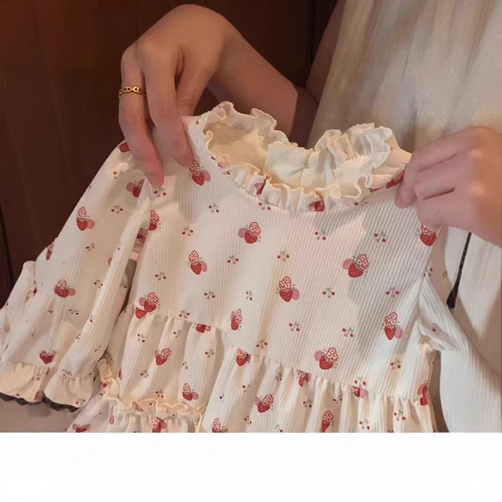 French sweet girl's  korean style early autumn new arrival: red bow cardigan & casual floral dress two-piece set