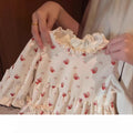 French sweet girl's  korean style early autumn new arrival: red bow cardigan & casual floral dress two-piece set