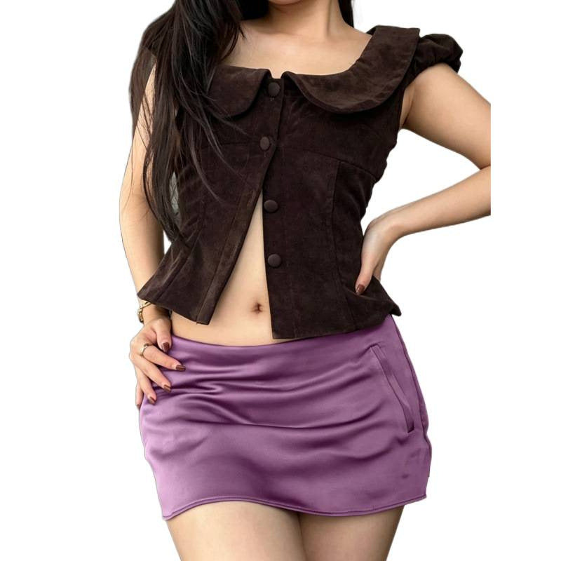 Amazon women's clothing  summer new arrivals: fashionable, high-end, elegant, and alluring satin bodycon mini skirt