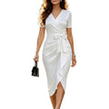 bestseller: women's v-neck midi dress shirt with bow detail - perfect for your e-commerce store