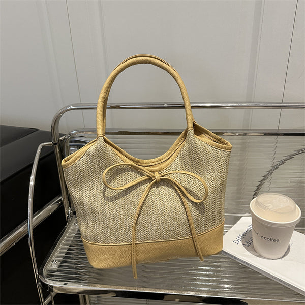 2025 new large-capacity straw-woven female forest cute tide summer weaving seaside vacation beach shoulder tote bag