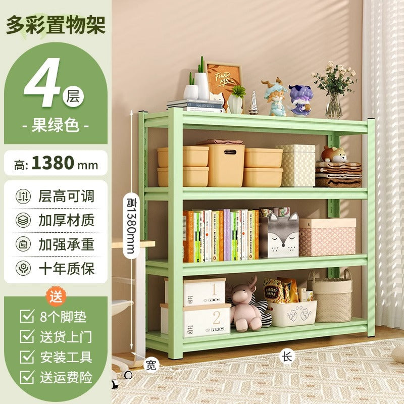 Household steel storage rack, floor-standing multi-tier organizer, living room bookshelf, utility room storage rack, supermarket storage shelf