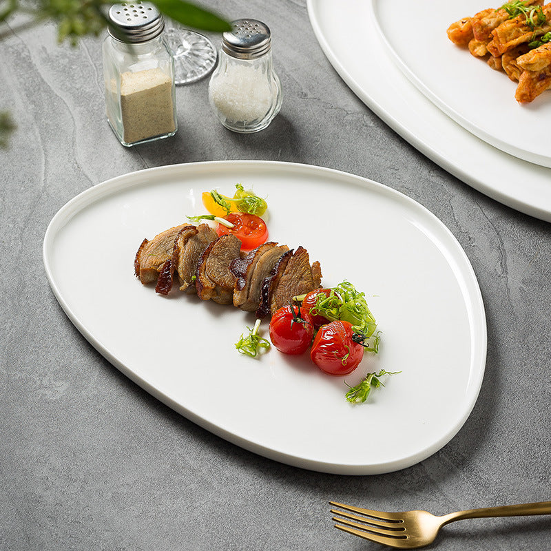 Pure white special-shaped ceramic plate for homeasymmetrical dish plate triangular steak plate western restaurant casual plate kitchen