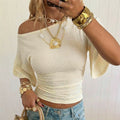 summer women's clothing best selling gentle style off-the-shoulder tops textured flare sleeves silmslimming look short sleeves
