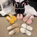 Plus size fairy style pearl half-sole flat slippers -  autumn korean style warm lazy bowknot fuzzy slippers