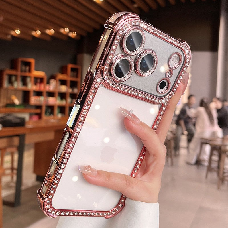 apple 17 pro max rhinestone phone case - four-corner full coverage, iphone 15 electroplated premium design