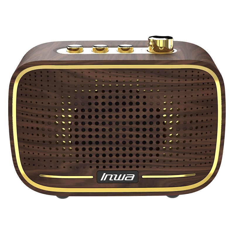 Inwa retro series mini retro speaker - desktop bluetooth speaker with premium hydrographic wood grain electroplating finish