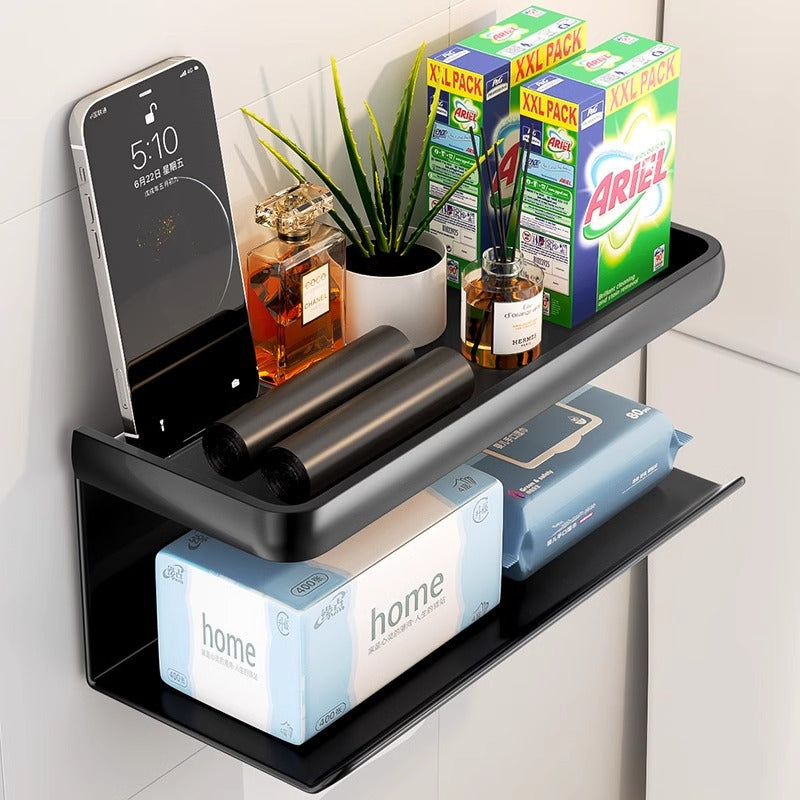 Bathroom tissue box wall-mounted organizer, toilet paper holder, punch-free installation, black