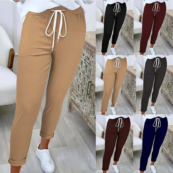 2025 Europe, America,   new women's solid color versatile temperament casual trousers with belts and small feet