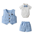 New british style boys' summer short-sleeve outfit: plaid vest suit for kids, perfect for baby's first birthday or special occasion