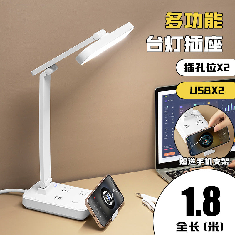 Multifunctional reading desk lamp with socket - study-specific, plug-in, eye protection, desk lamp for students, dorm room, bedside lamp with usb power strip