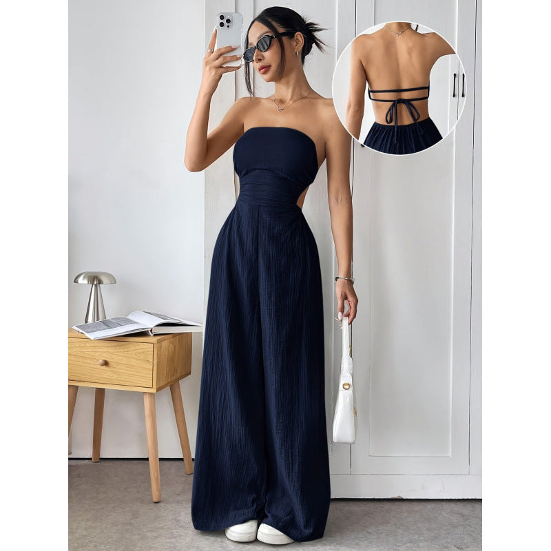 code new arrival  original women's tube top backless jumpsuit navy blue