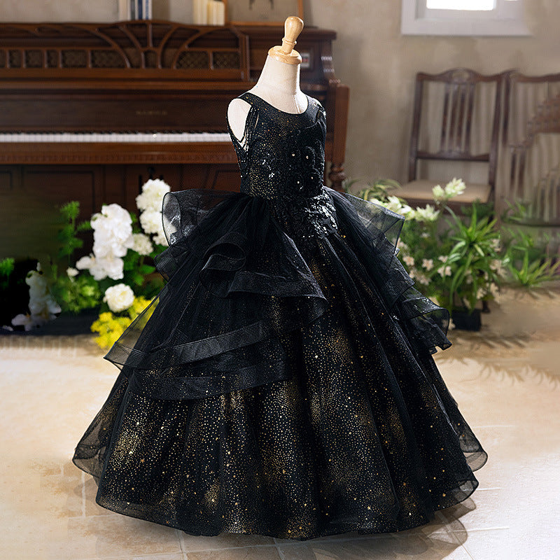 Black girl's dress princess gown high-end luxury niche fashionable chic foreign trade in-stock tulle elegant dress