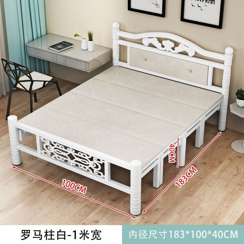 Folding bedfor homedouble iron frame bed with mattress rental house simple bed hard bed office lunch break bed single