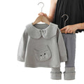 Girls' cartoon cat outfit: new korean style knitted cardigan & cute baby sweater leggings two-piece set