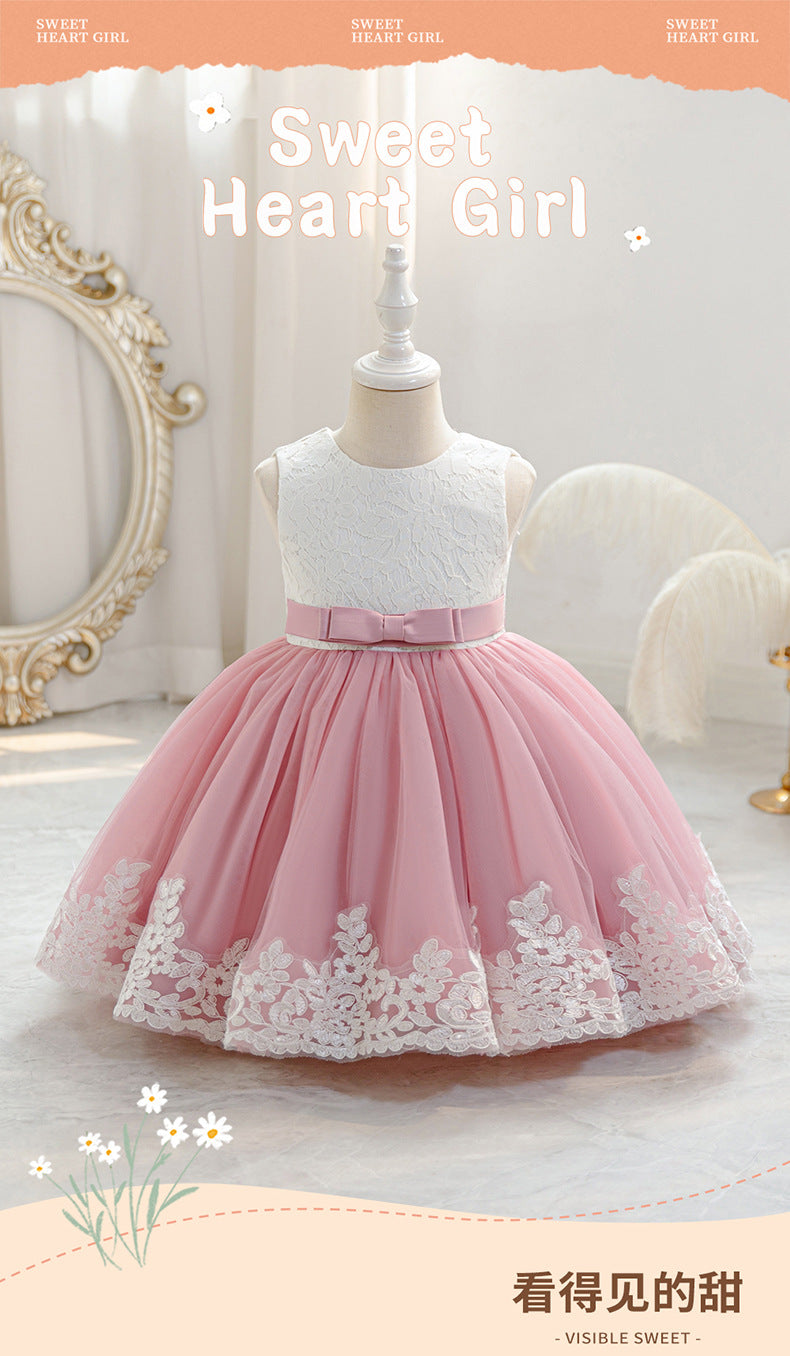 Baby girl sleeveless vest dress with bow - birthday, first birthday, cross-border, european & american style, tutu princess dress for girls