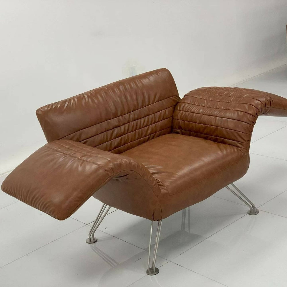 Italian desede leather casual chair, vintage-inspired folding airplane chair, armchair, single chair, sofa chair, recliner