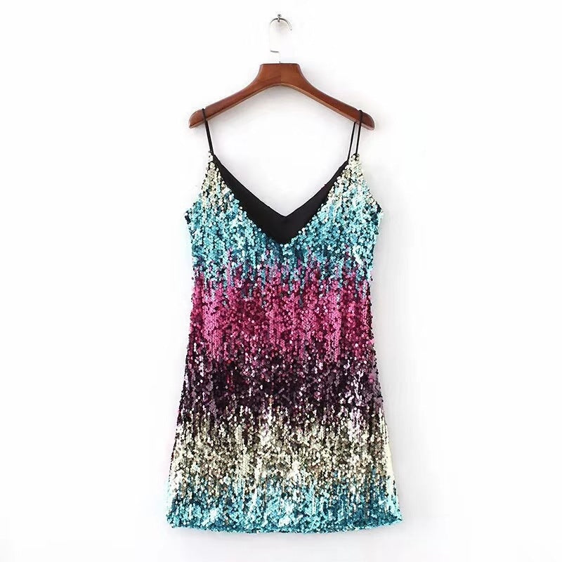 summer new arrivals: european and american style sequin performance dress - sexy, slim-fit, spaghetti strap sequin gown
