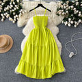 Women's slip dress - new summer  collection: elastic waist, slimming, sleeveless bandeau, ruffle hem maxi dress
