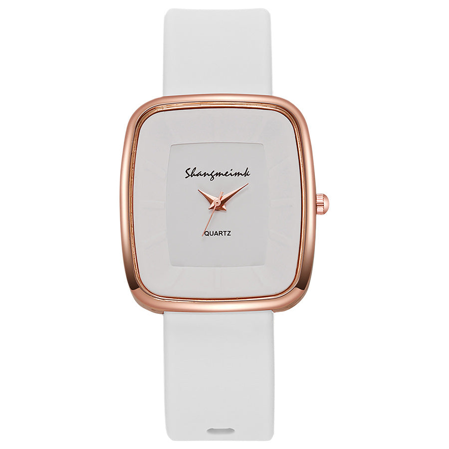 Minimalist square dial quartz watch - unisex style, trendy fashion, silicone strap - wholesale for middle and high school students