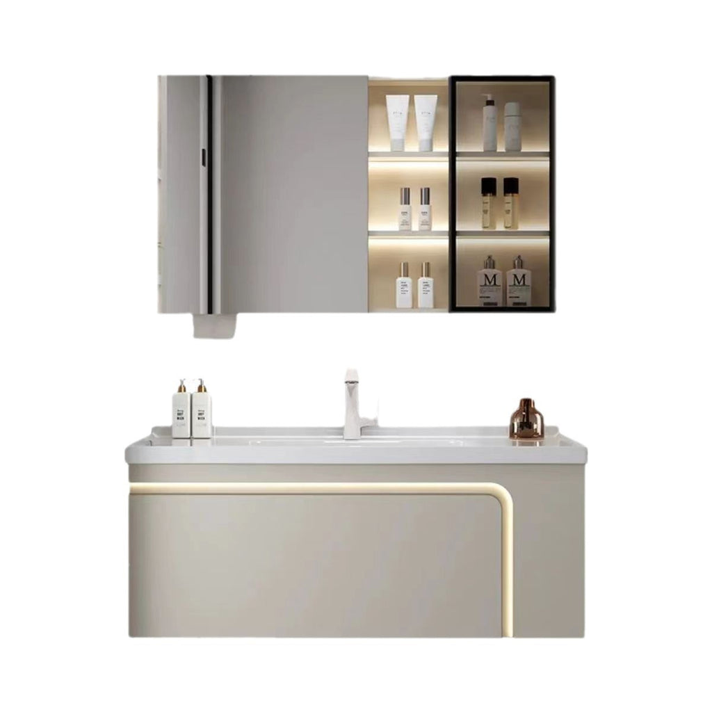 [Customized] Side storage bathroom cabinet ceramic integrated hand wash basin bathroom solid wood bathroom cabinet combination