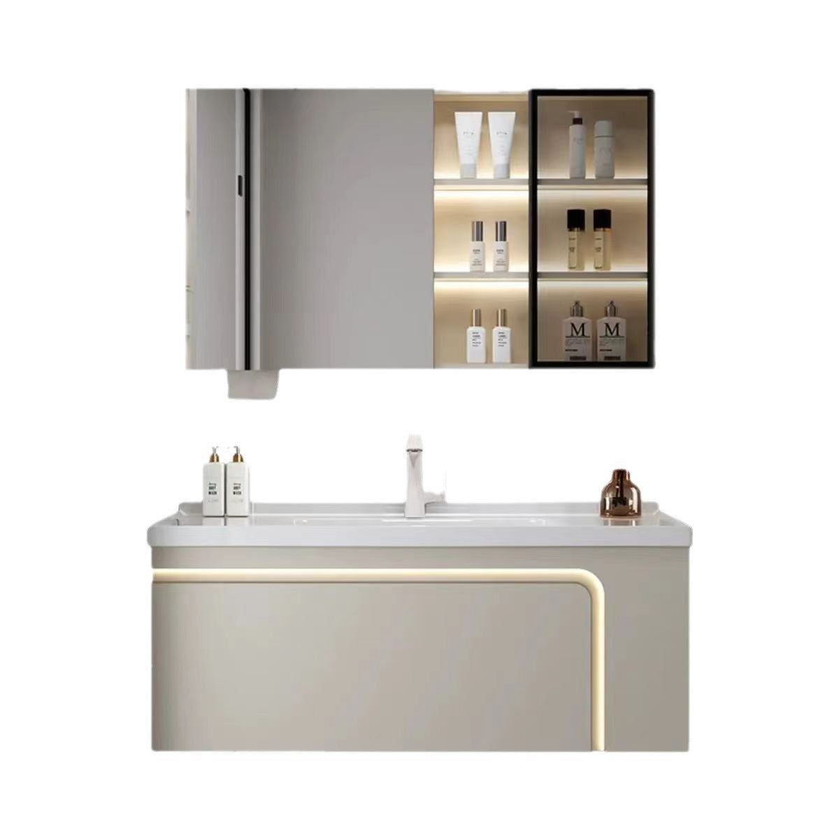 [Customized] Side storage bathroom cabinet ceramic integrated hand wash basin bathroom solid wood bathroom cabinet combination