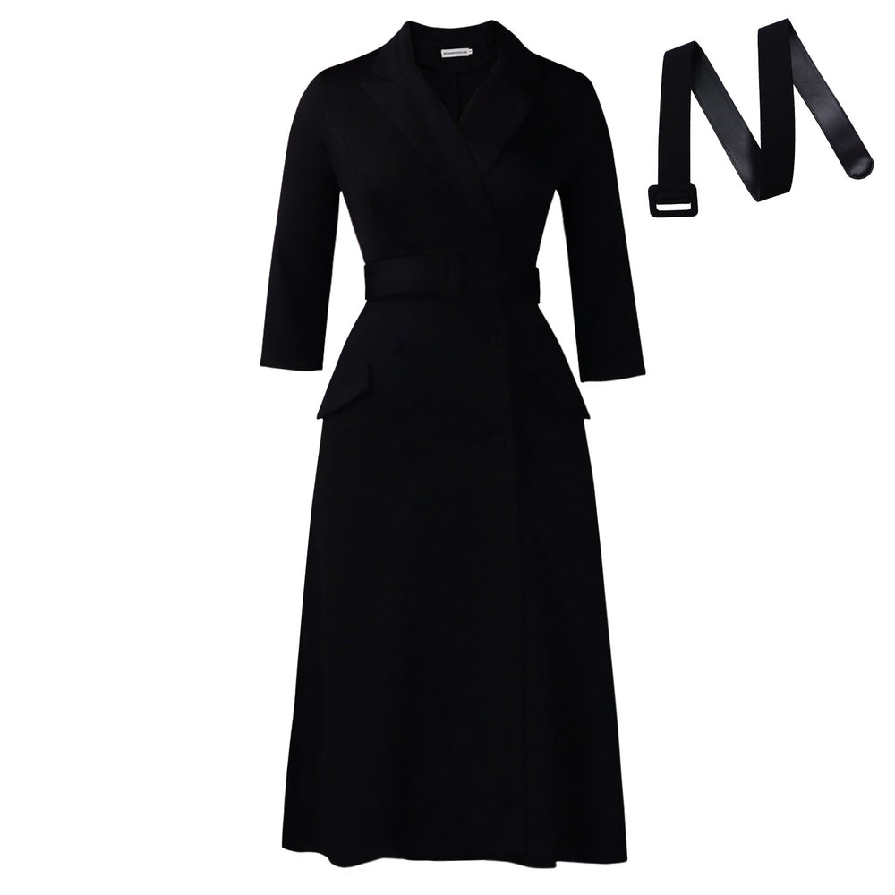 D605 women's foreign trade dress,  autumn/winter new collection, fashionable long-sleeve blazer collar double-breasted midi african dress