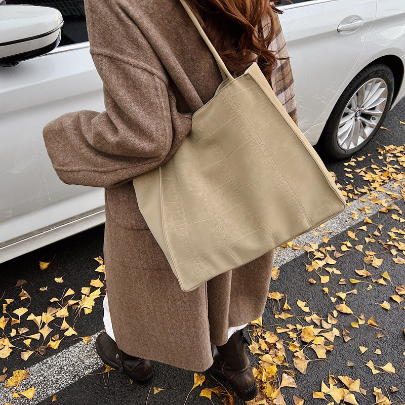 Cross-border wholesale stone pattern bag large-capacity women's bag 2025 new simple and versatile commuter bag shoulder messenger bag