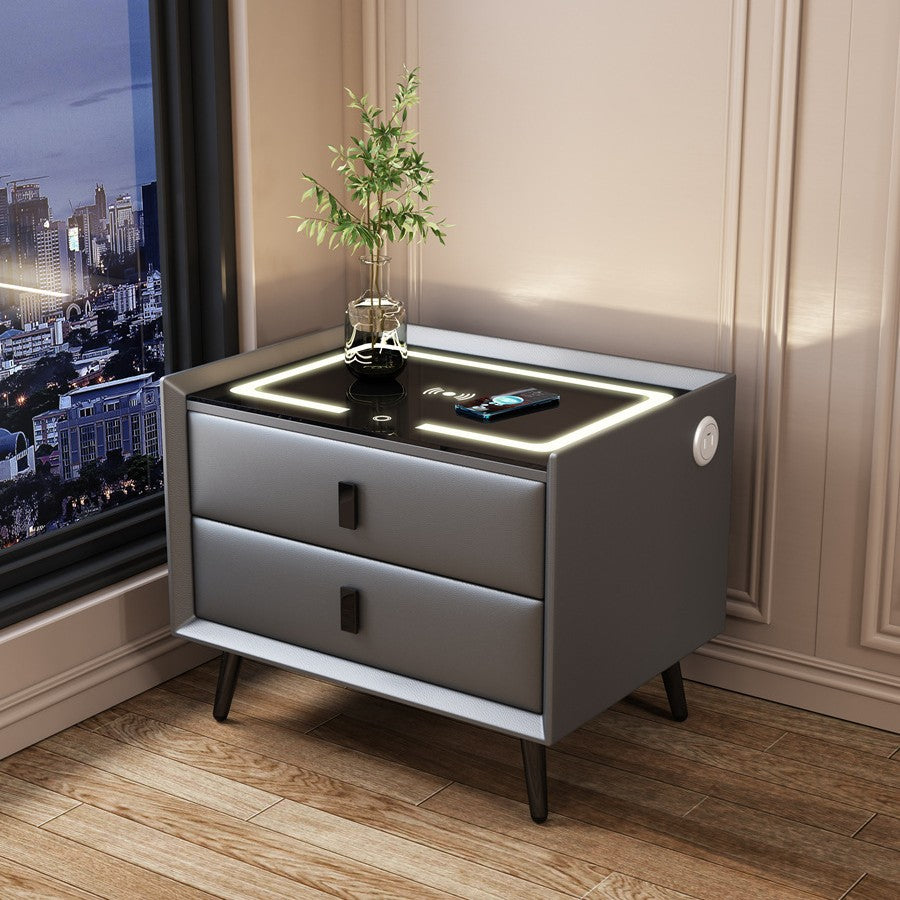 Smart nightstand - modern minimalist, new luxury solid wood bedside table with wireless charging and multiple functions for bedroom