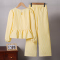 European and american cross-border girls' spring  collection: independent website &  new arrival - tie-up bow long sleeve top and pants set