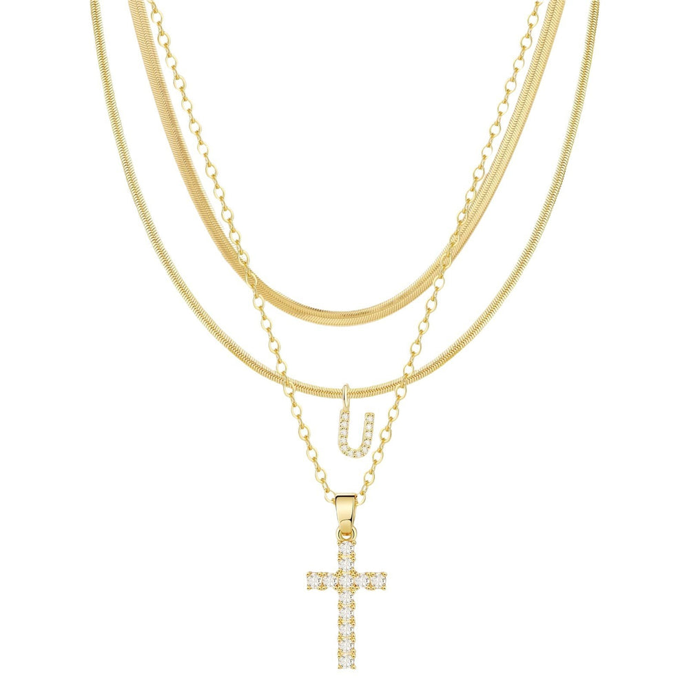 European and american cross-border cross pendant snake bone chain stacking wear necklace set personalized minimalist ins necklace jewelry