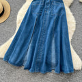 summer new arrival: women's denim dress - designer cutout, waist-exposed, slimming, elegant, slit, sleeveless maxi dress