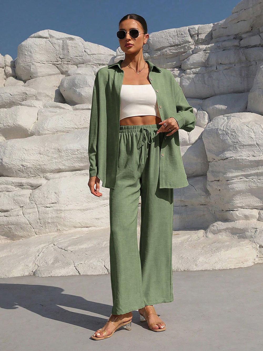 European and american cross-border  summer new arrival: loose-fit two-piece set with wide-leg pants - casual outfit for wholesale export