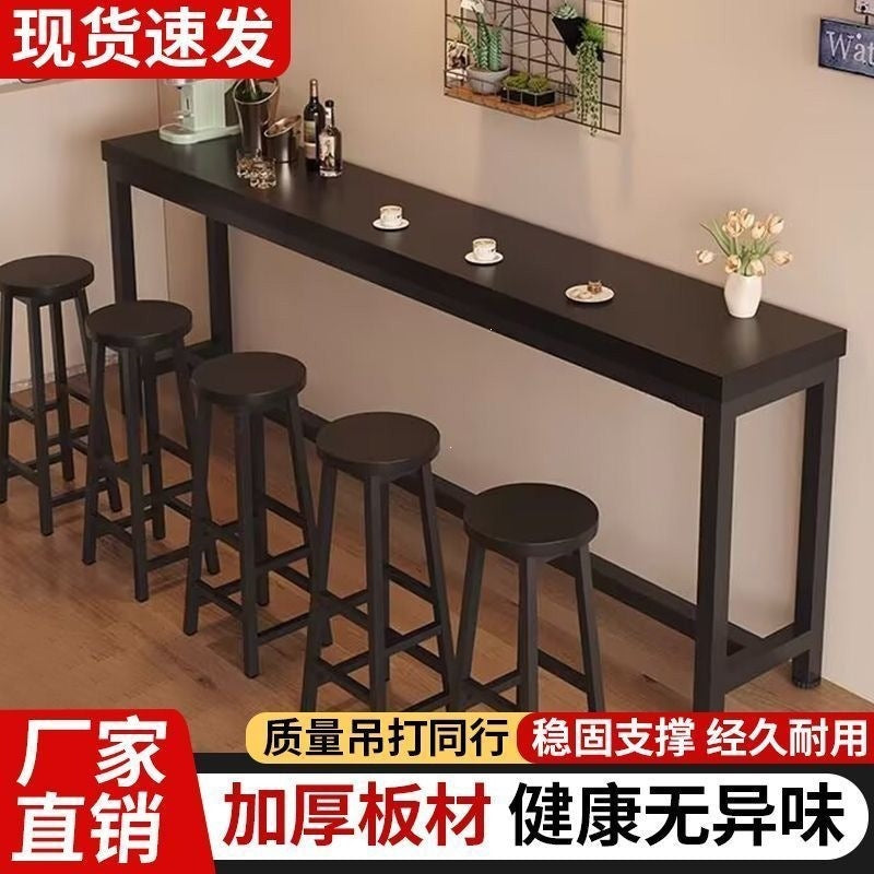 Bar table and chair combination commercial dining table bar milk tea coffee shop long table high table for home narrow table against the wall