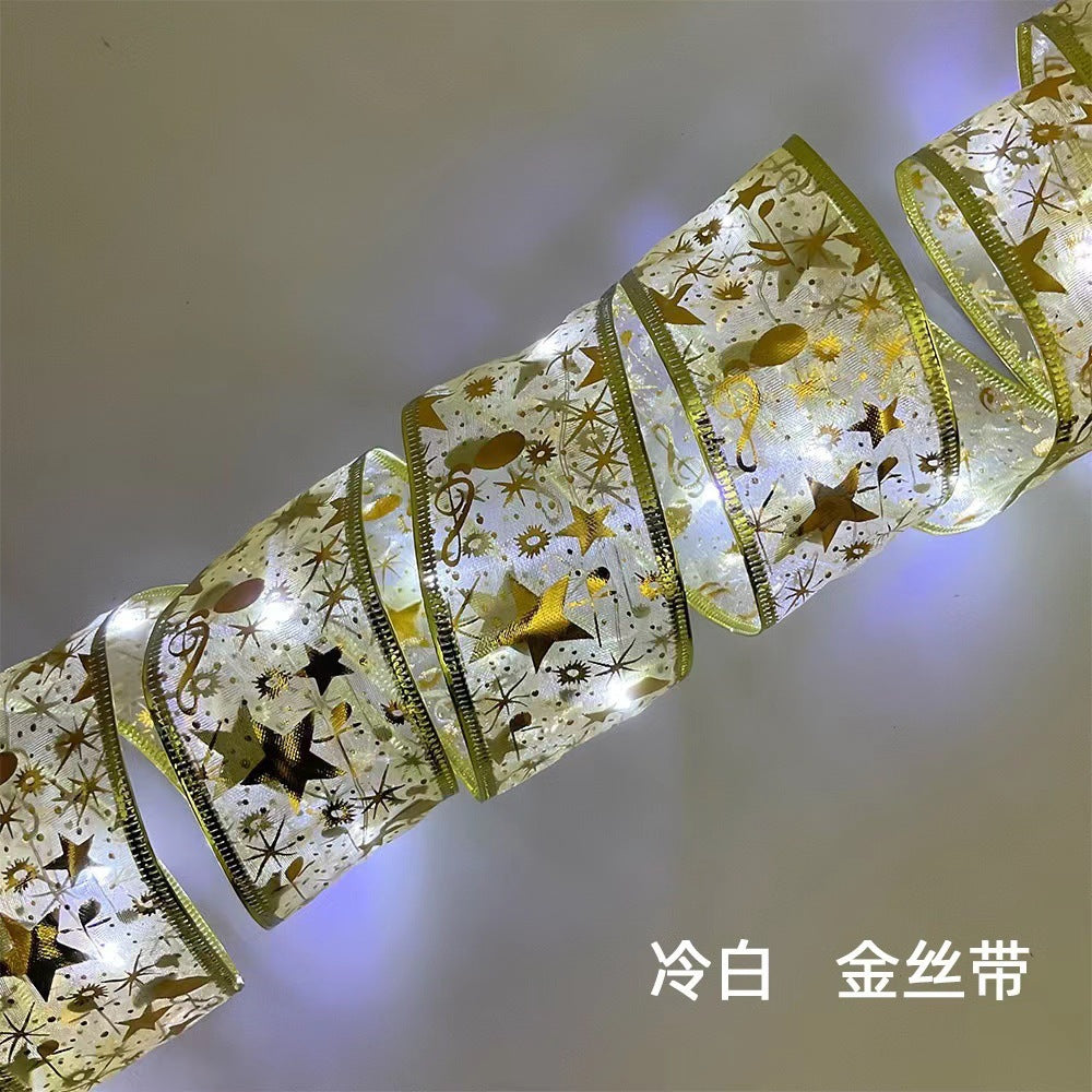 Cross-border Christmas ribbon LED light string Christmas tree decorative light Holiday light gift box decorative ribbon flash light string