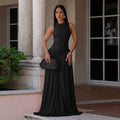 C7713 cross-border   fashion women's elegant solid color round neck sleeveless dress