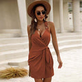 summer  cross-border european and american women's clothing sexy v-neck tie-waist vacation style cami dress